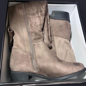 Fashion Nova Brown Over the Knee Boots with Suede Finish and Side Zipper